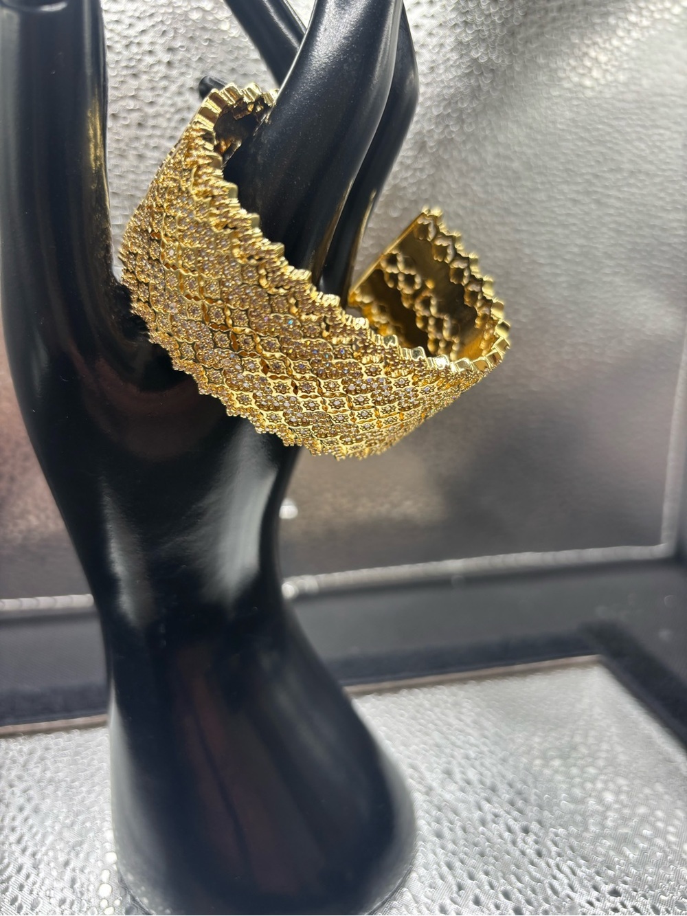 Gold Crystal Pave Wide Cuff Bracelet - Women Jewelry